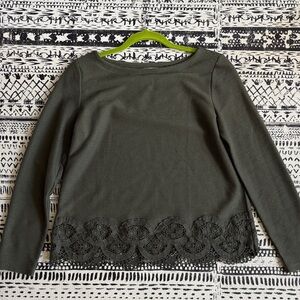 LOFT Dark Green Lace Hem Top